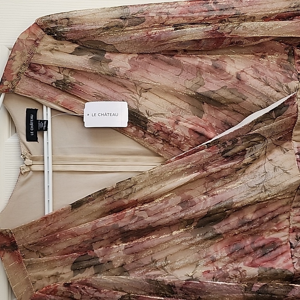 Le Chateau Long Sleeve Floral Dress - Brown and Pink XXL - Picture 2 of 7